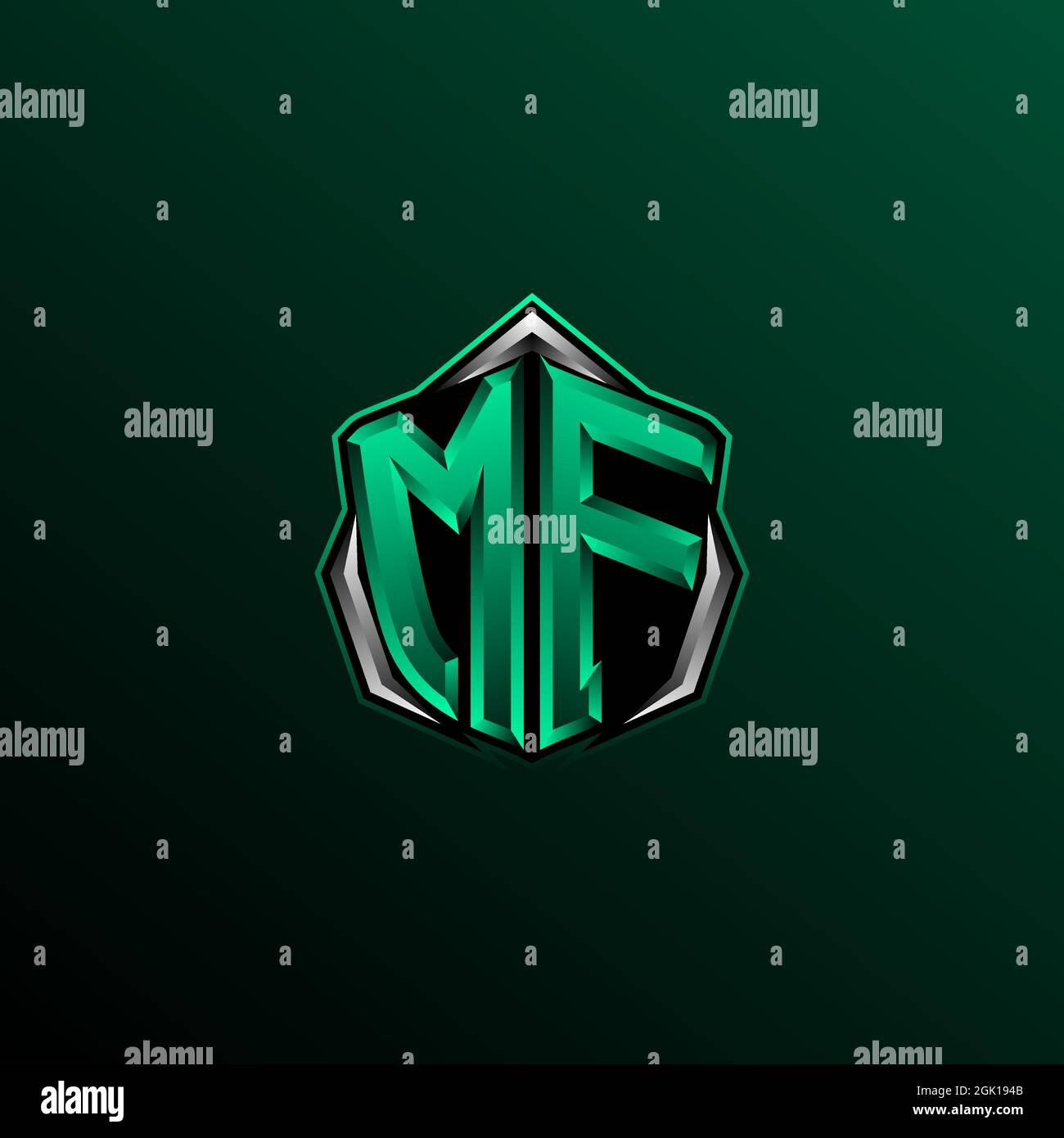 Anfängliches MF-Logo-Design, anfängliches MF-Logo-Design mit Shield-Stil, Logo für Spiele, eSport, Community oder Unternehmen. Stock Vektor