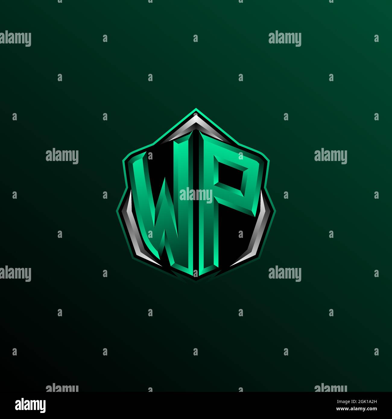 Ursprüngliches WP-Logo, anfängliches WP-Logo im Shield-Stil, Logo für Spiele, eSport, Community oder Unternehmen. Stock Vektor