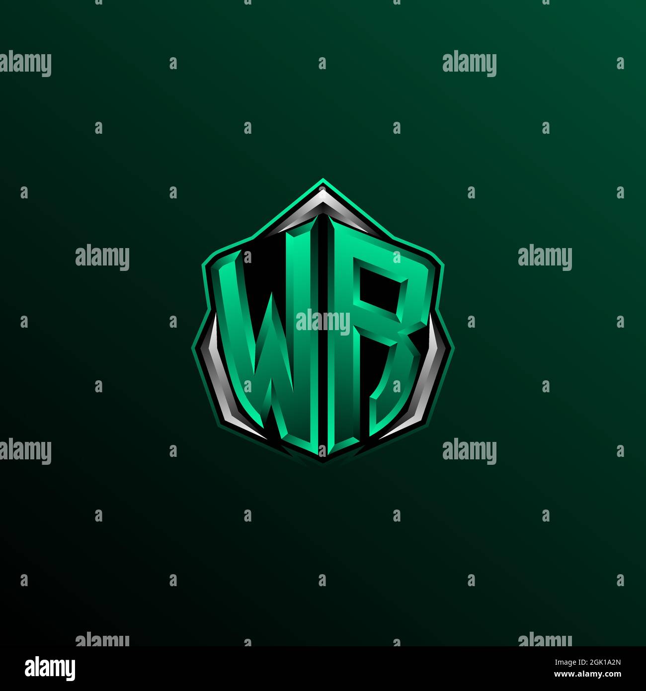Anfängliches WR-Logo, anfängliches WR-Logo im Shield-Stil, Logo für Spiele, eSport, Community oder Unternehmen. Stock Vektor