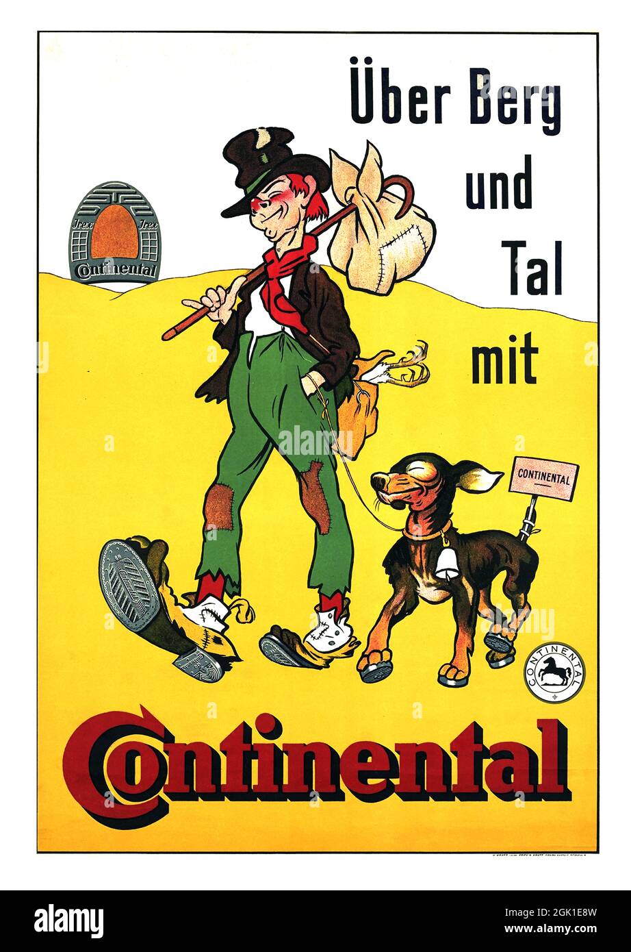 Klicken Sie auf Vintage French Shoe Sole Poster - Continental 'Over Hill and Through Valley', 1910er Jahre Stockfoto