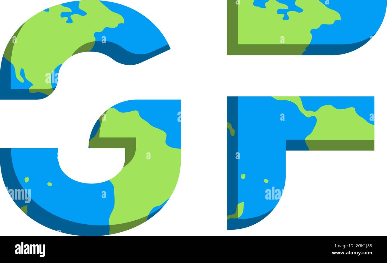Anfängliches GF-Logo mit World Map-Stil, Logo-Branding. Stock Vektor