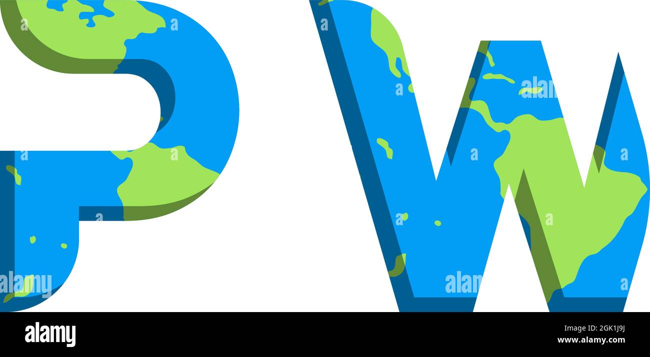 Anfängliches PW-Logo im World Map-Stil, Logo-Branding für Unternehmen. Stock Vektor