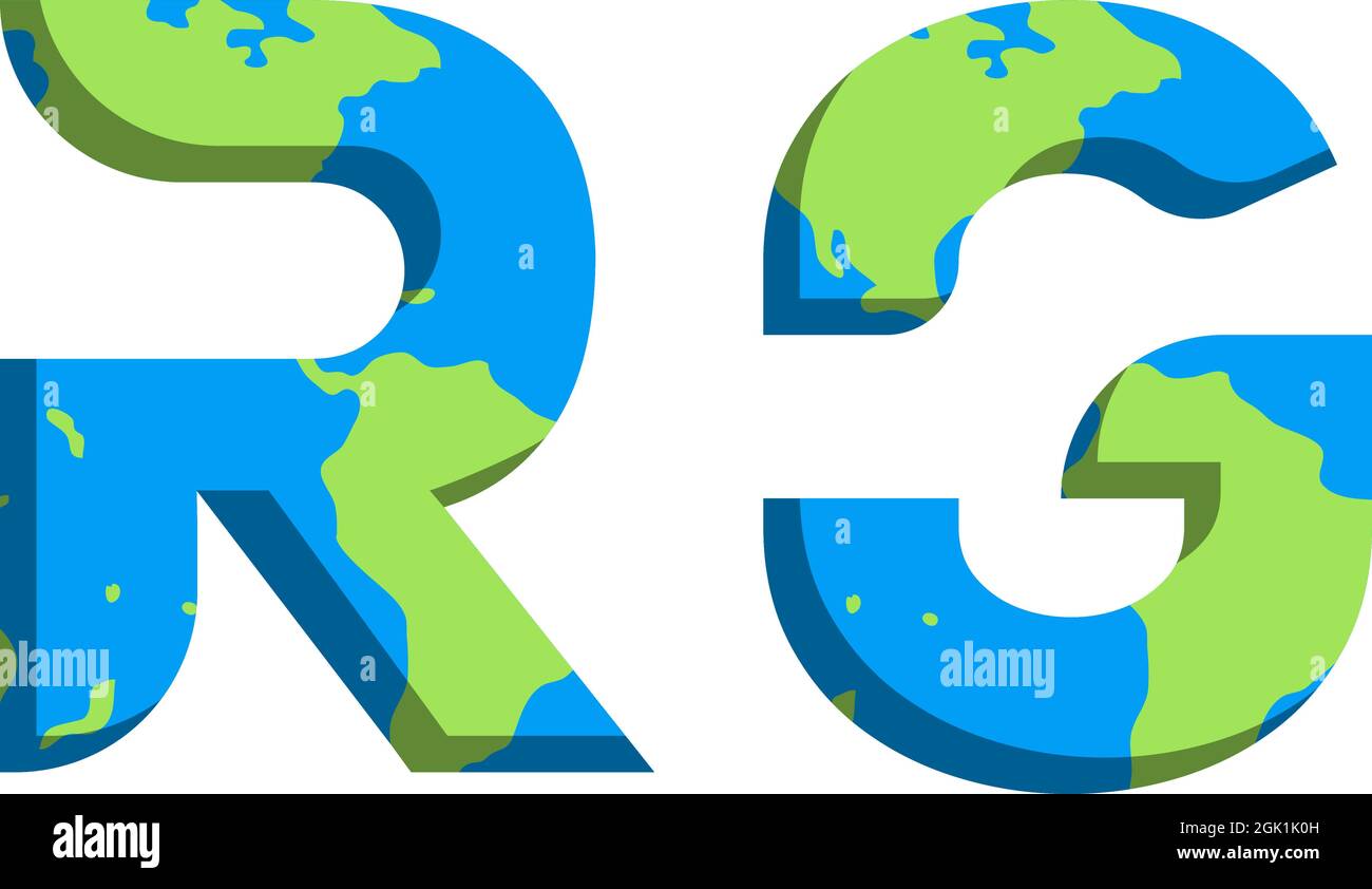 Erstes RG-Logo mit World Map-Stil, Logo-Branding. Stock Vektor