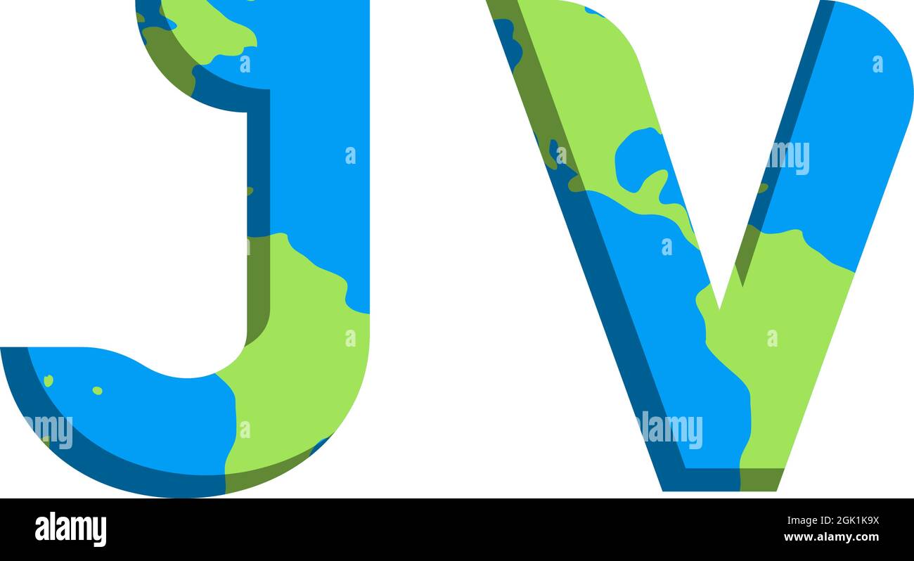 Erstes JV-Logo-Design mit World Map-Stil, Logo-Business-Branding. Stock Vektor