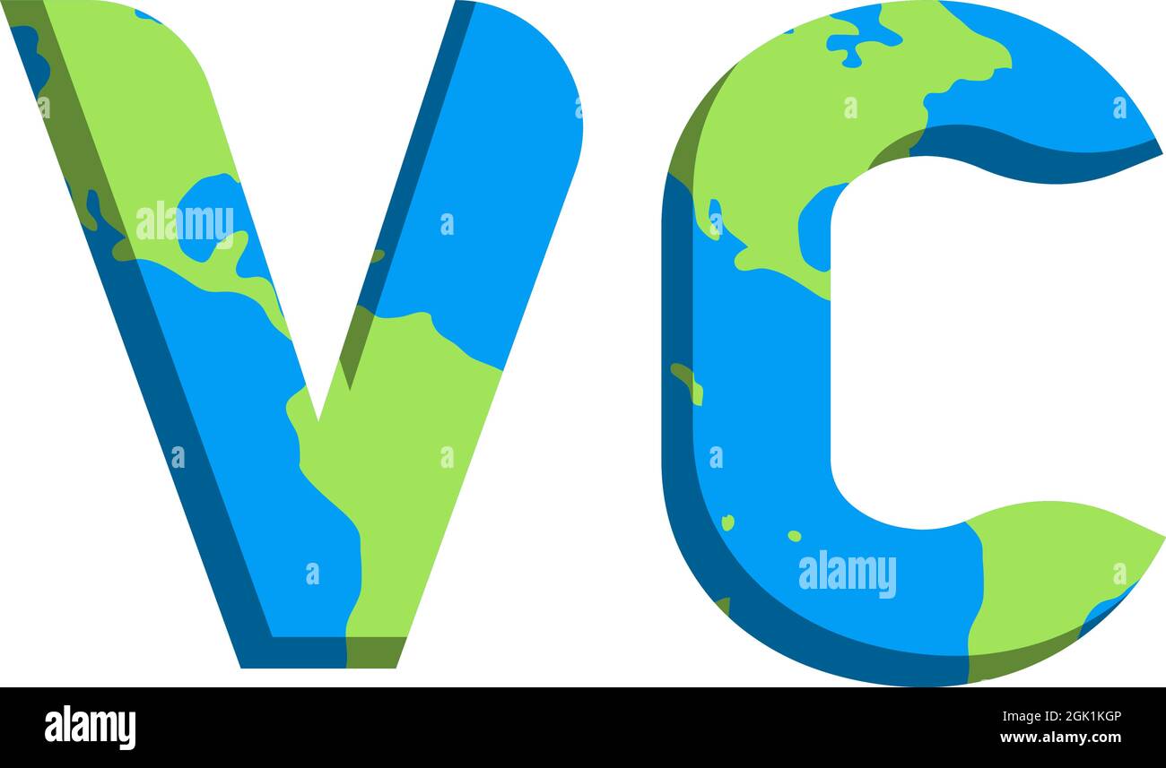 Ursprüngliches VC-Logo-Design mit World Map-Stil, Logo-Business-Branding. Stock Vektor