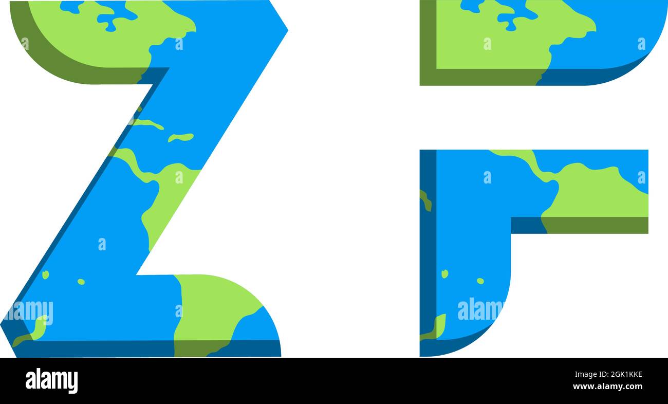 Anfängliches ZF-Logo-Design mit World Map-Stil, Logo-Business-Branding. Stock Vektor