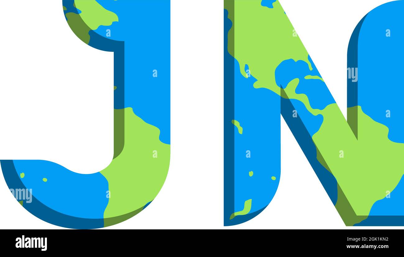 Ursprüngliches JN-Logo-Design mit World Map-Stil, Logo-Business-Branding. Stock Vektor