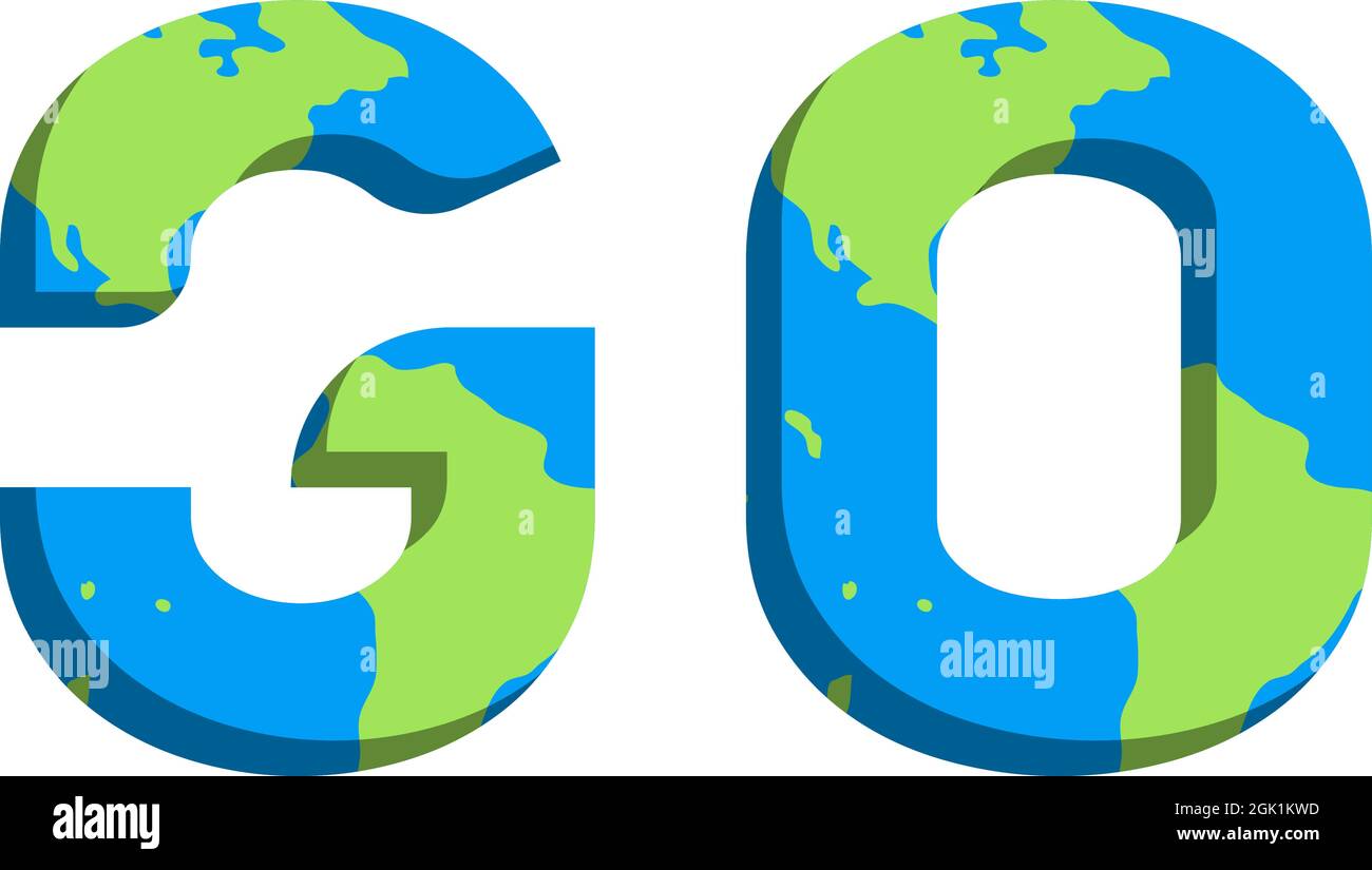 Erstes GO-Logo-Design mit World Map-Stil, Logo-Business-Branding. Stock Vektor