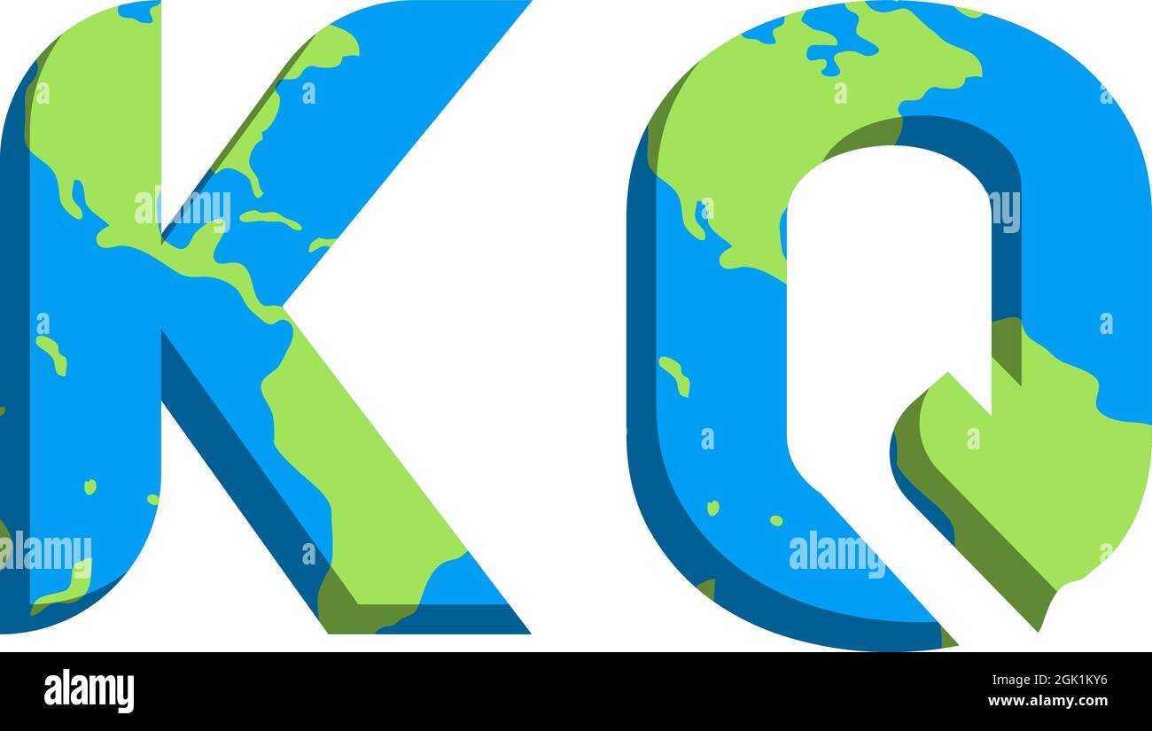 Ursprüngliches KQ-Logo mit World Map-Stil, Logo-Business-Branding. Stock Vektor