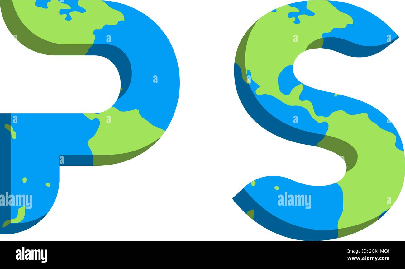 Anfängliches PS-Logo im World Map-Stil, Logo-Branding für Unternehmen. Stock Vektor