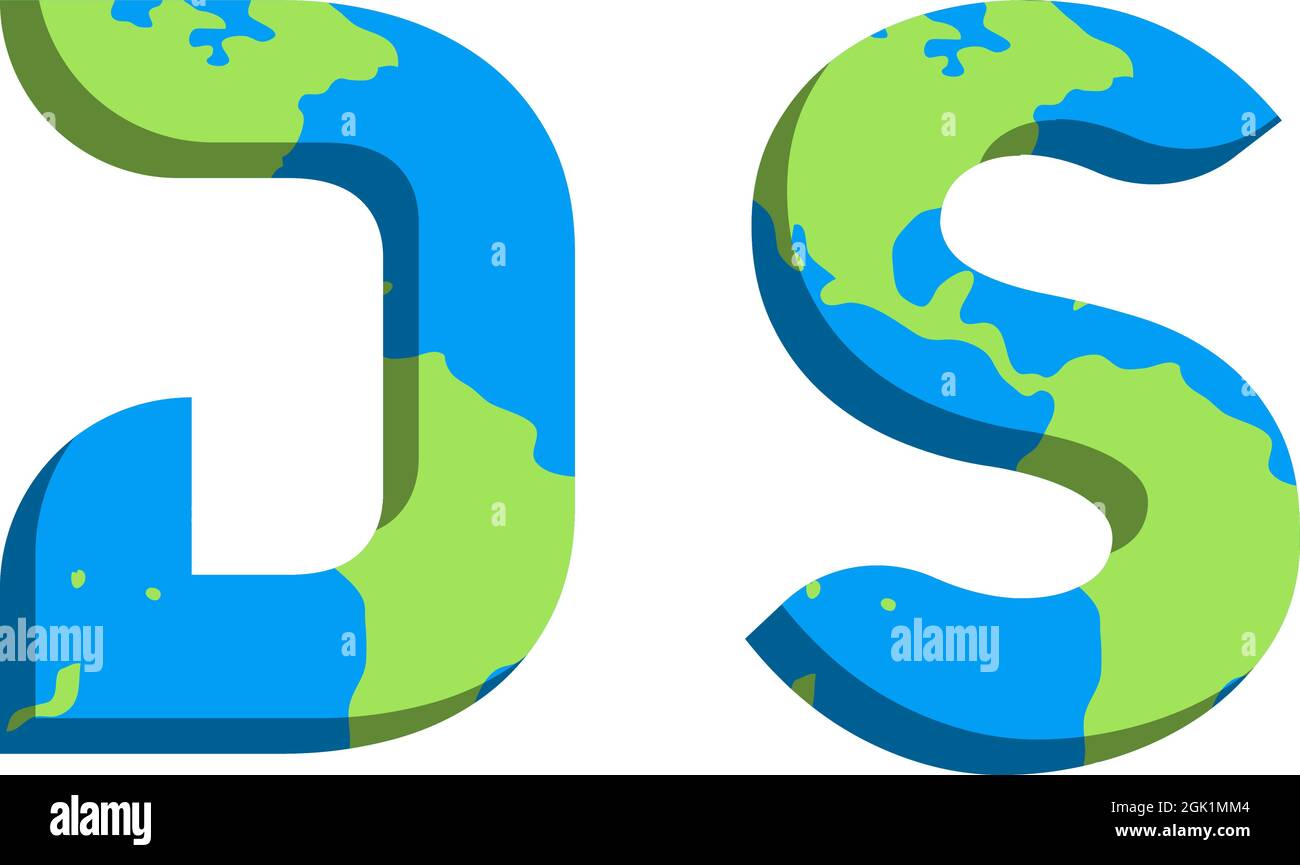 Erstes DS-Logo-Design mit World Map-Stil, Logo-Business-Branding. Stock Vektor