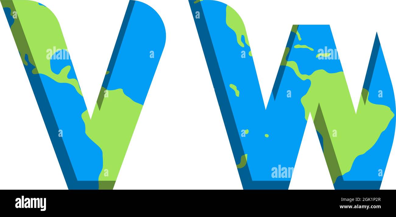 Anfängliches VW-Logo mit World Map-Stil, Logo-Branding. Stock Vektor