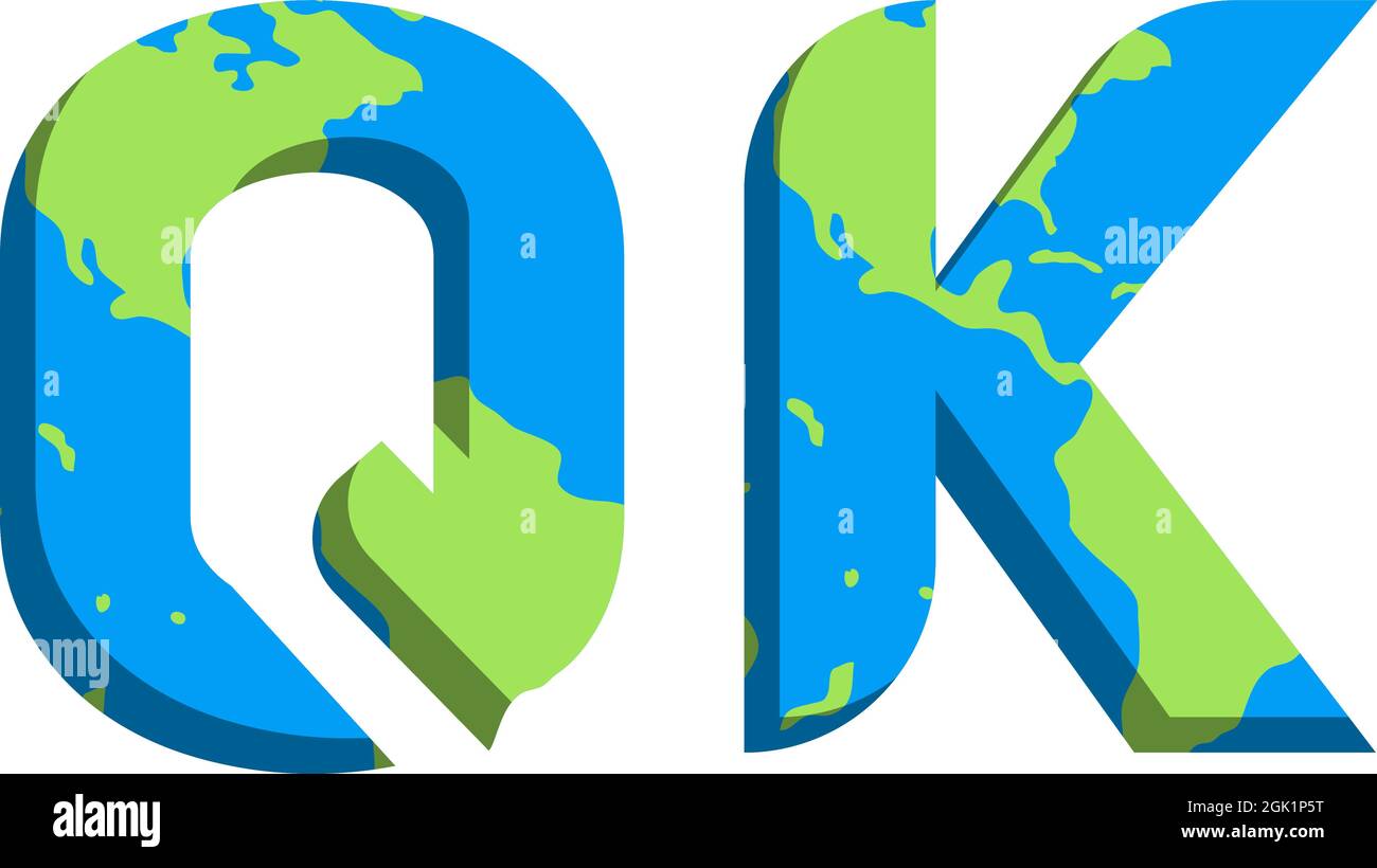 Ursprüngliches QK-Logo mit World Map-Stil, Logo-Branding für Unternehmen. Stock Vektor