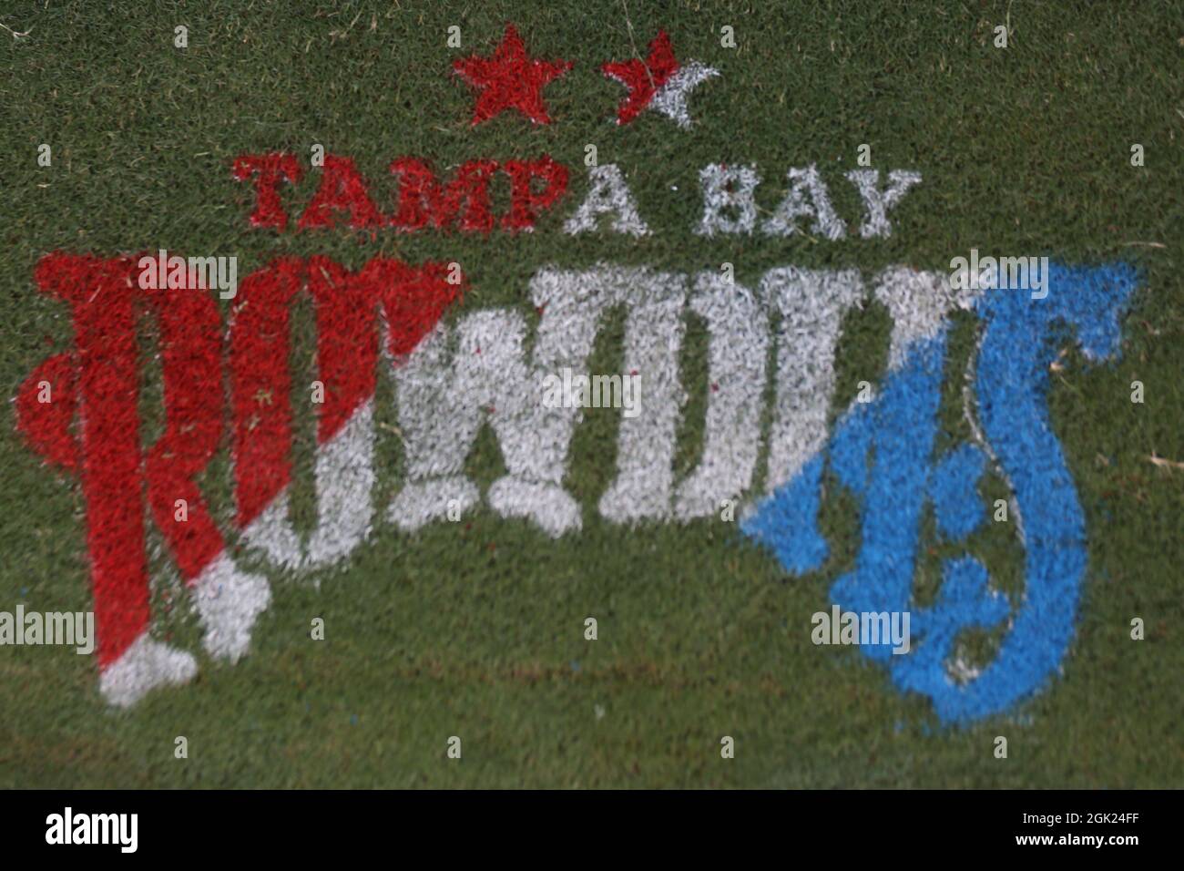 St. Petersburg, FL USA; Eine allgemeine Ansicht des Logos zum Gedenken an den zwanzigsten Jahrestag des Jahres 9/11 während eines USL-Fußballspiels zwischen der Tampa Bay RO Stockfoto