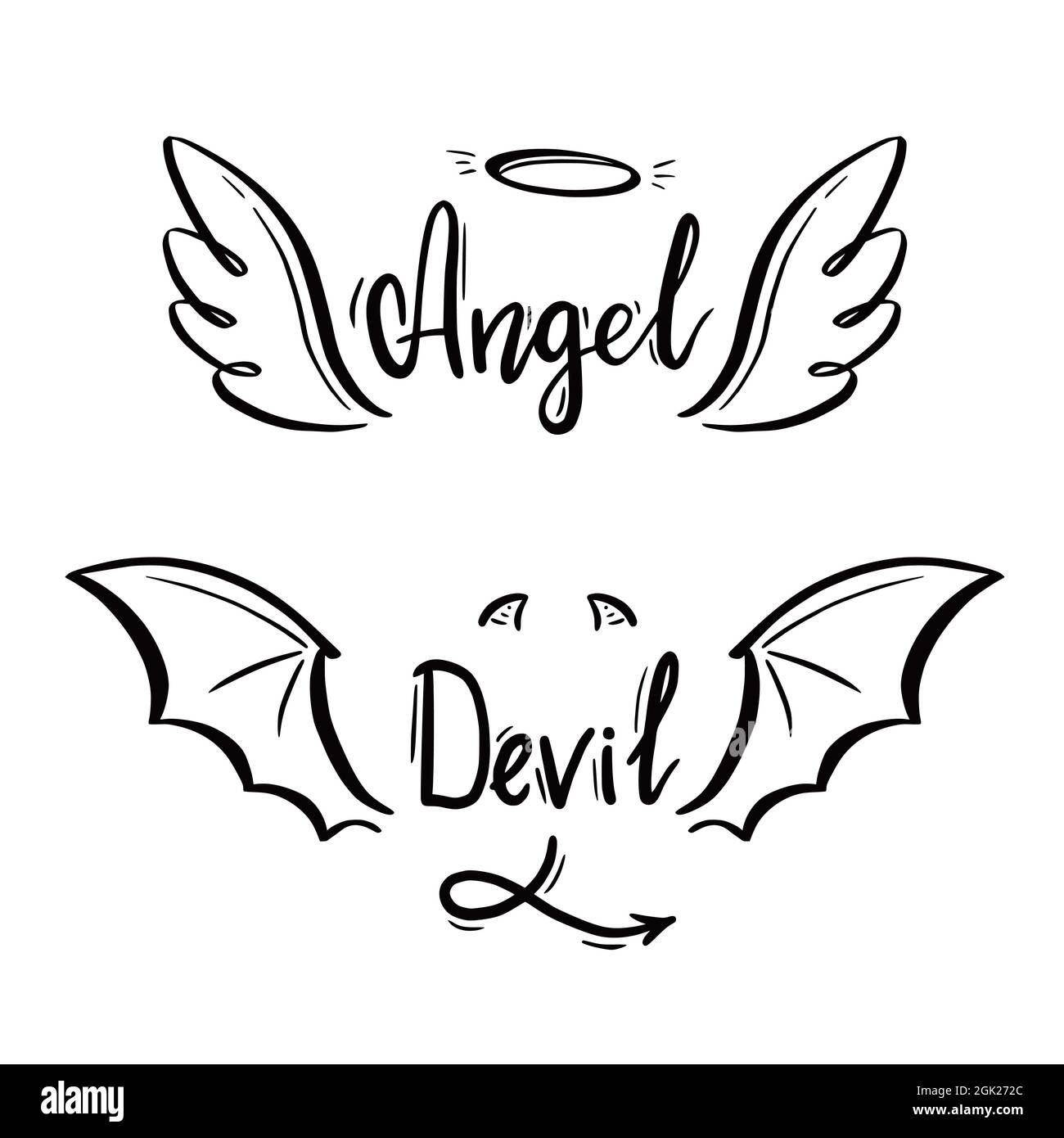 Engel und Teufel stilisierte VektorIllustration. Engel mit Flügel