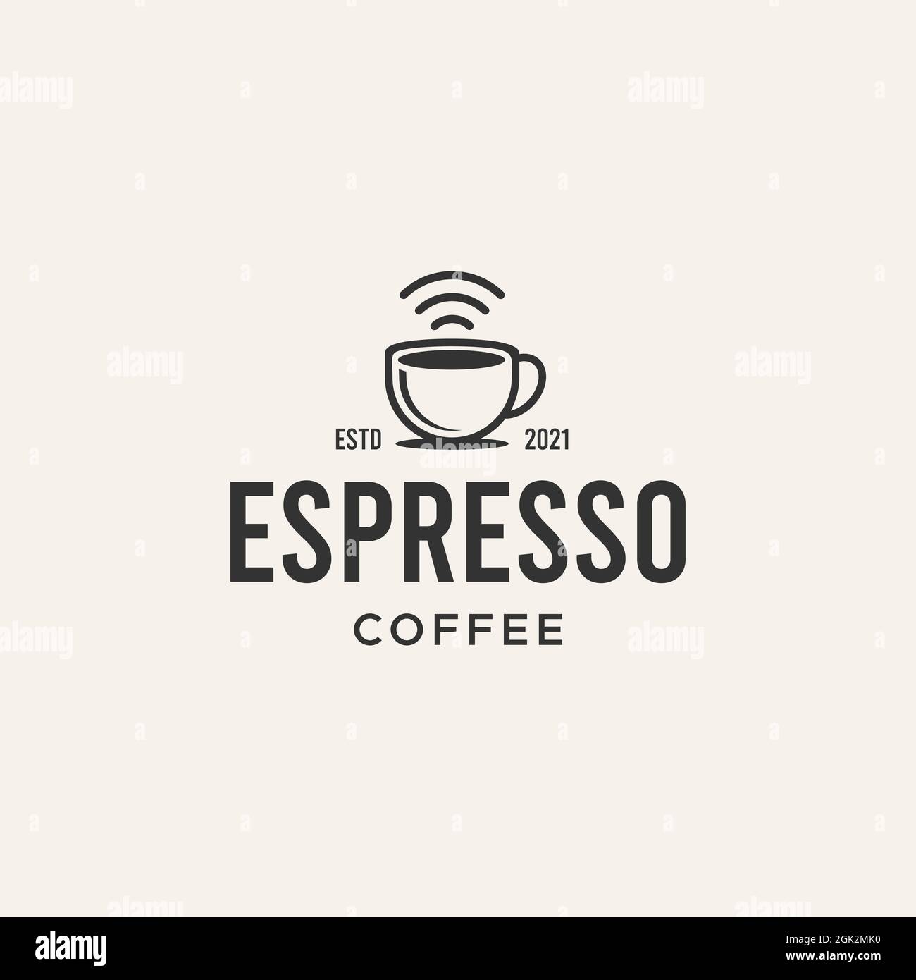 Minimalistisches DESIGN MIT ESPRESSO-KAFFEE und WiFi-Café-Logo Stock Vektor