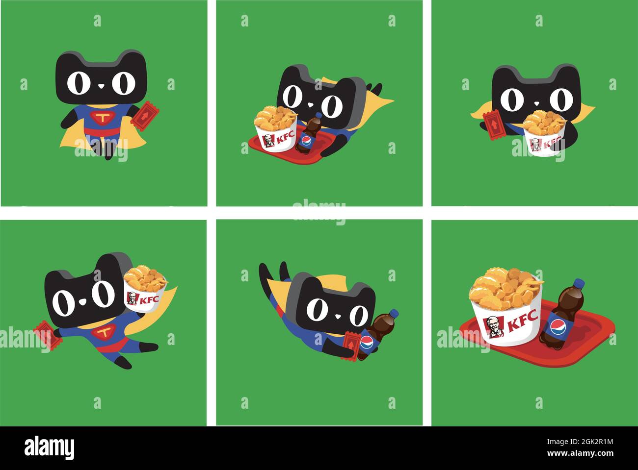Schwarze Katze mit KFC Stock Vektor