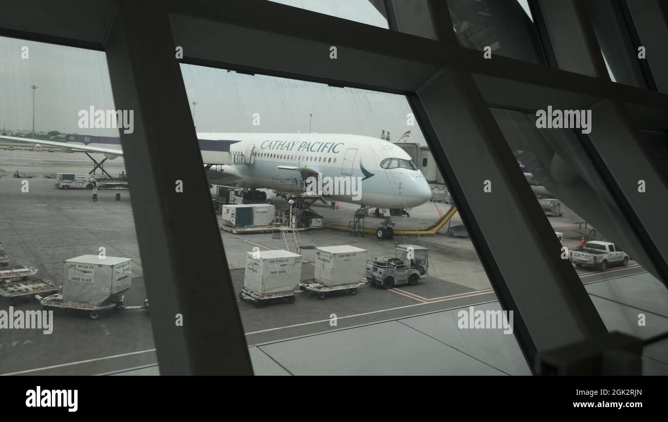 Abflughalle des Cathay Pacific Air Terminals am Bangkok Thailand Suvarnabhumi Airport Stockfoto