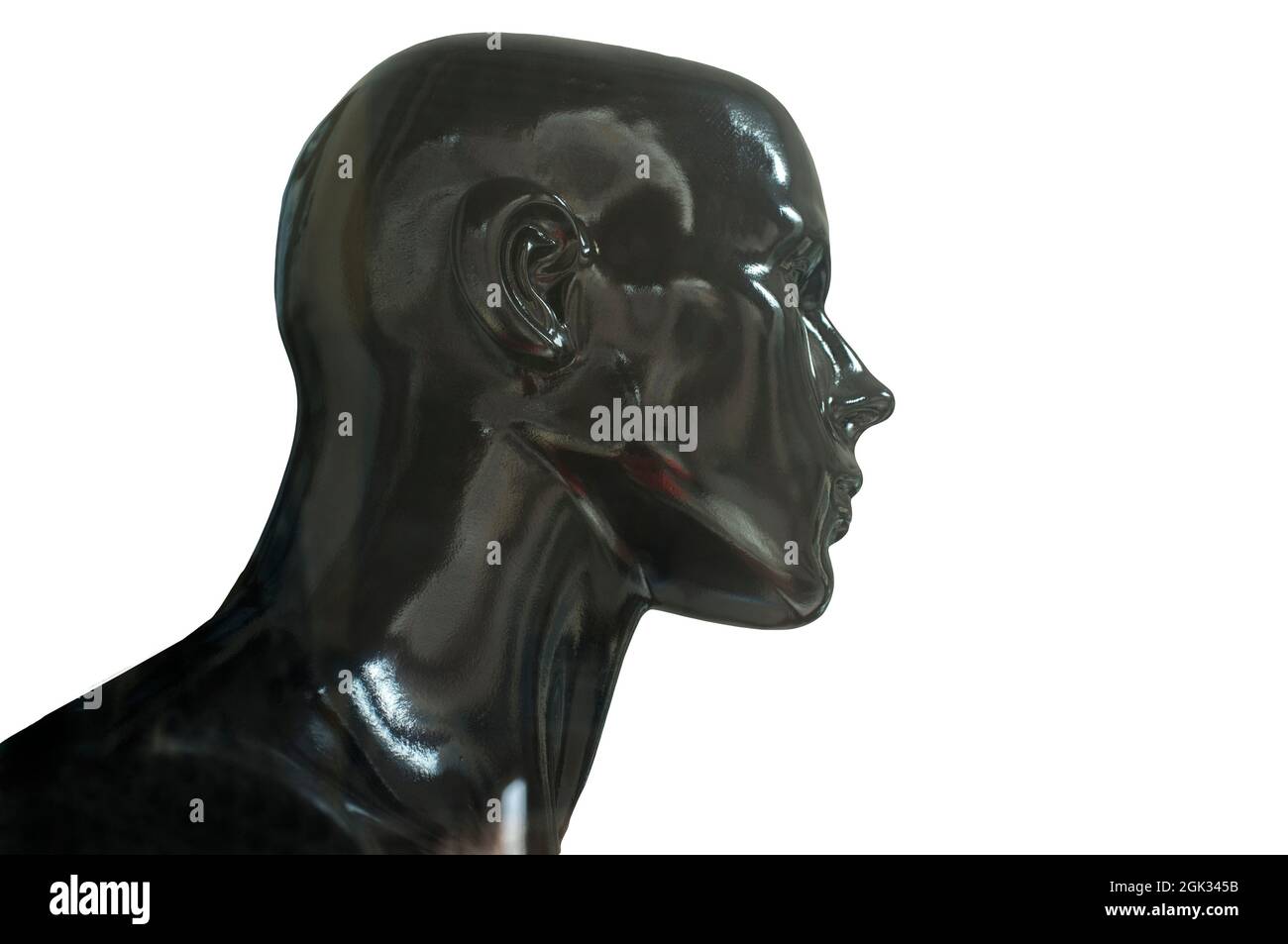 Schwarze Schaufensterpuppe Büste Profil. Isoliert auf weißem Hintergrund Stockfoto