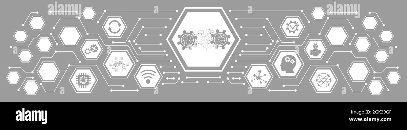 Konzept der Automatisierung mit verbundenen Icons Stockfoto