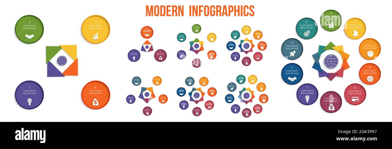 Bunte moderne Vorlage für Infografiken möglich, für Projekte Business, Workflow, Banner, Diagramm, Web-Design, Zeitleiste, Flächendiagramm, Zahl Stock Vektor