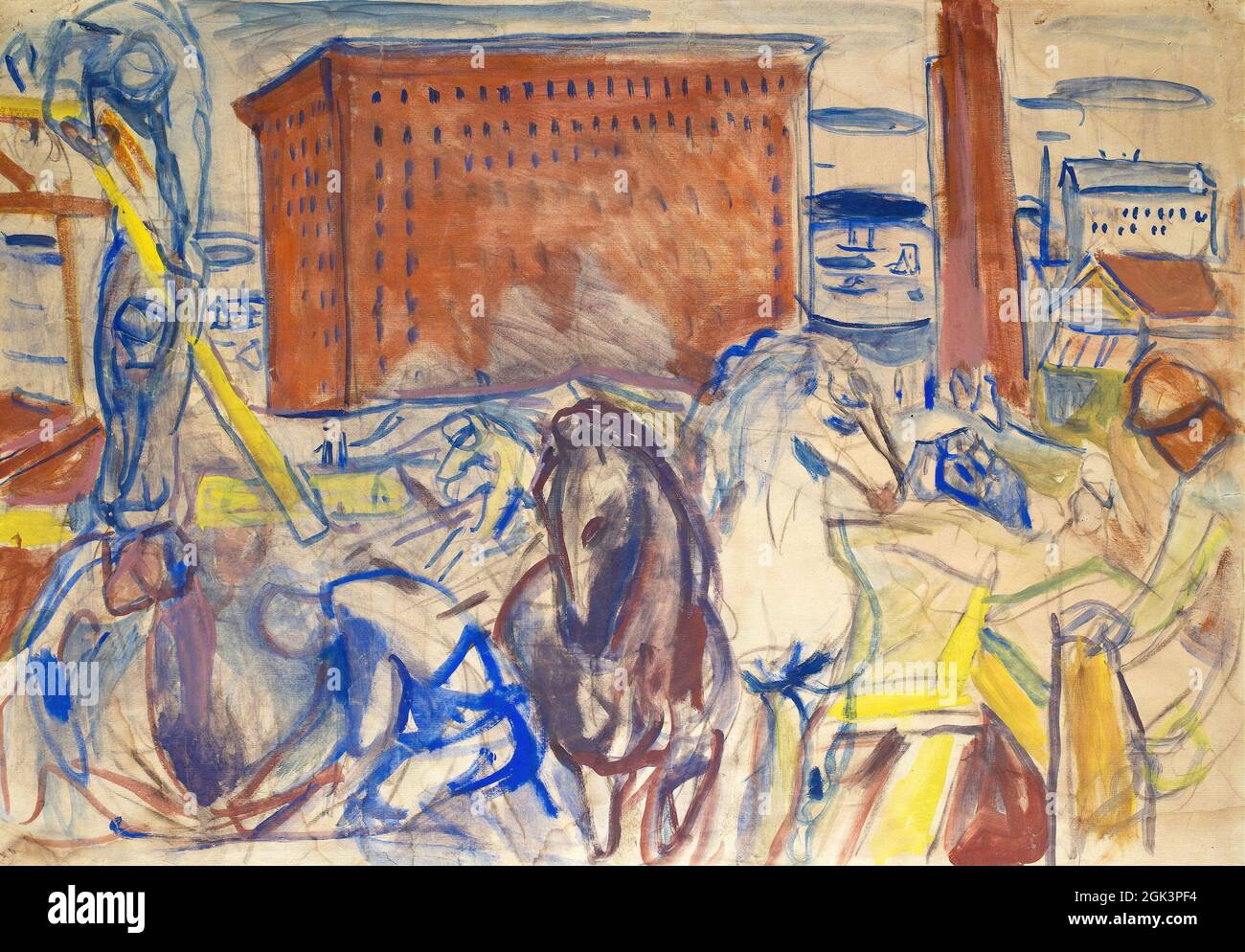 Kunst von Edvard Munch – Horse Team on a Building Site (1928-1929) Stockfoto