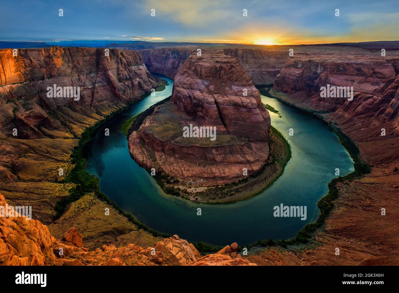 Sonnenuntergang am Horseshoe Bend, Arizona Stockfoto