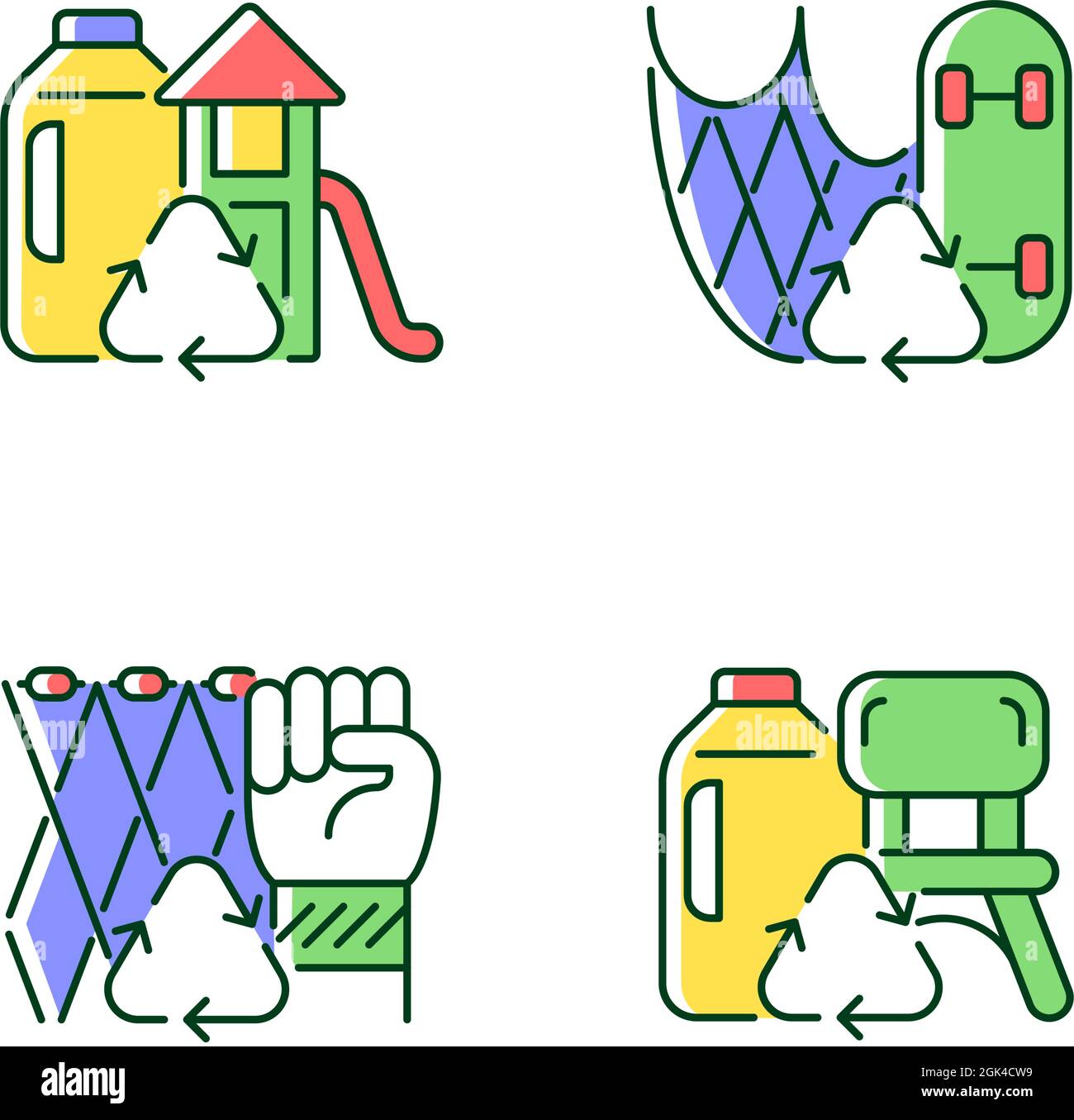 Recycling für Nachhaltigkeit RGB-Farbsymbole gesetzt Stock Vektor