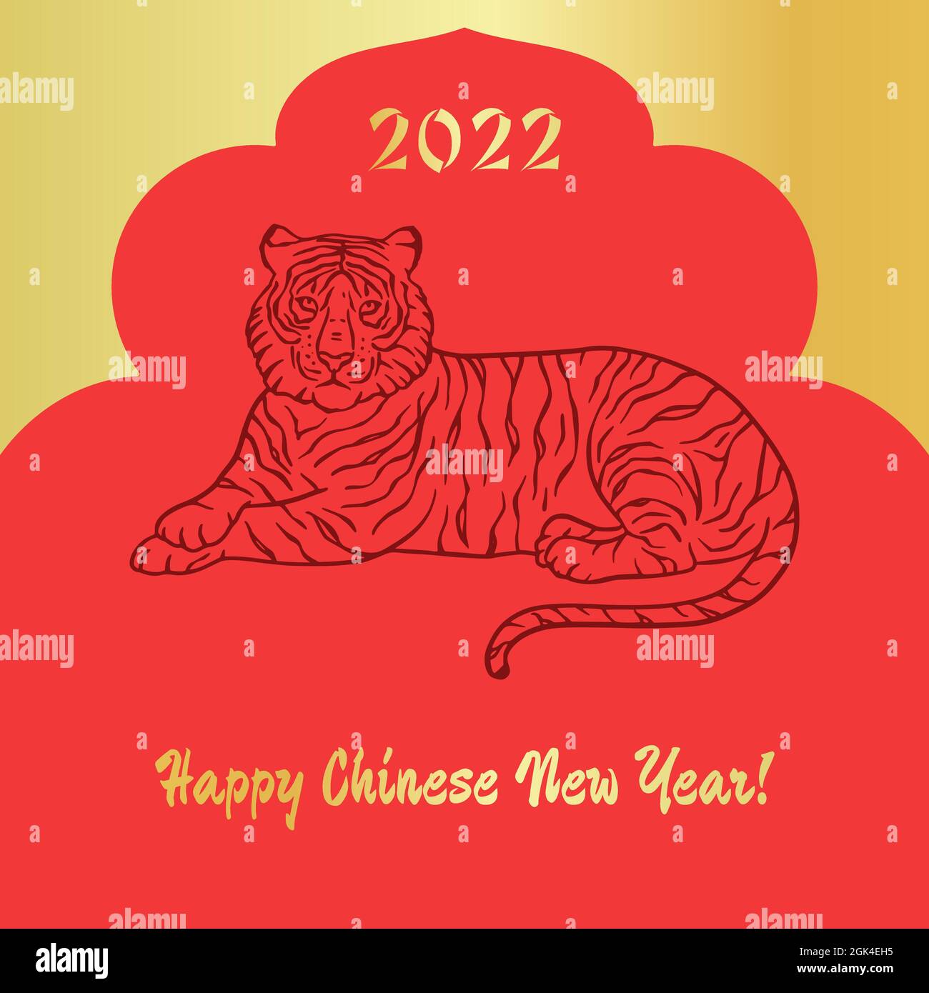 Happy Chinese 2022 Neujahrskarte Tiger Vektor Tier Illustration Roter Orientalischer Gruss Im Sternzeichen Design Stock Vektorgrafik Alamy