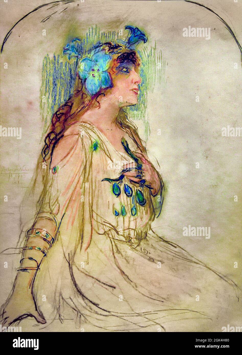 Porträt von Sarah Bernhardt als Cleopatra 1913 Pastell auf Papier, von Antoon van Welie, Niederlande, Niederländisch, Frankreich, Französisch, Stockfoto