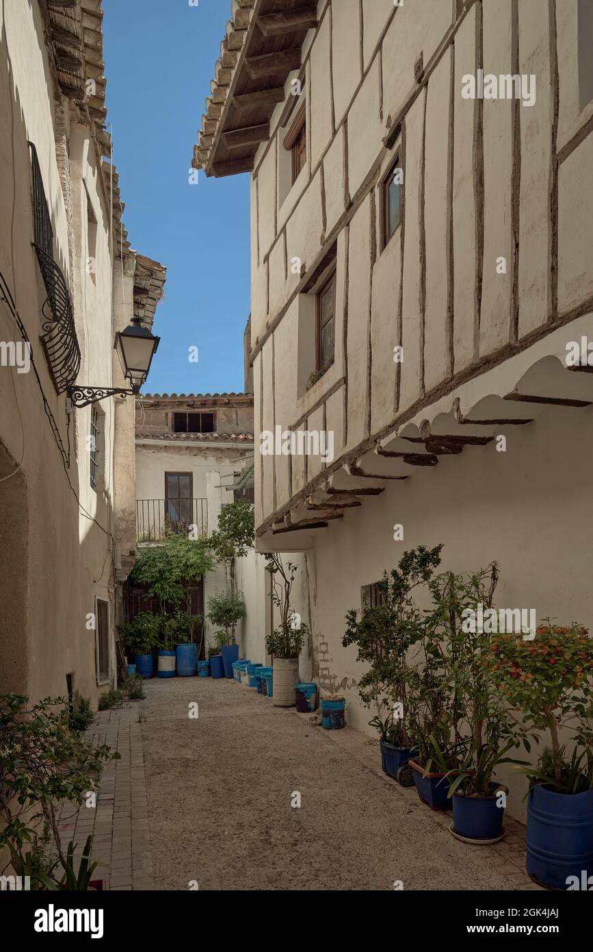 Straßen des jüdischen Viertels von Requena, Gemeinde der Provinz Valencia. Gebiet bekannt als Valencia Castellana, Spanien, Europa Stockfoto