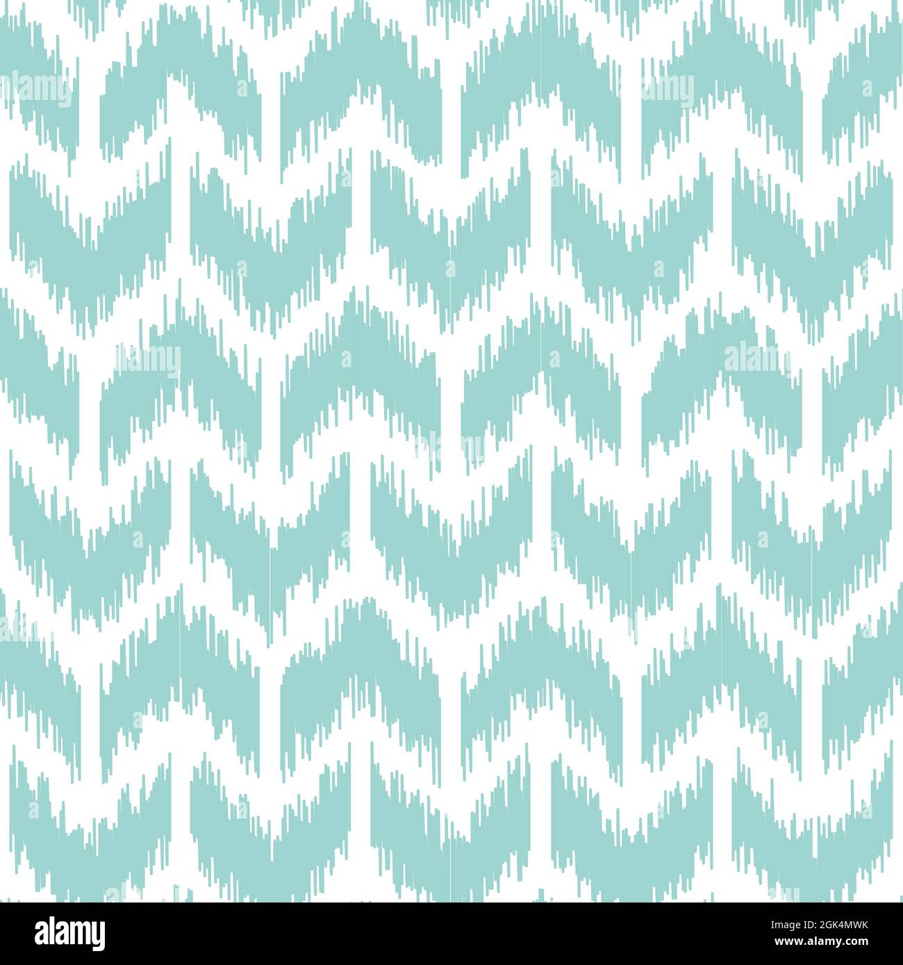 Nahtloses geometrisches Muster, basierend auf ikat-Stoffstil. Vektorgrafik. Chevron-Muster in mintfarbener Farbe. Teal- und weißes Chevron-Muster. Stock Vektor