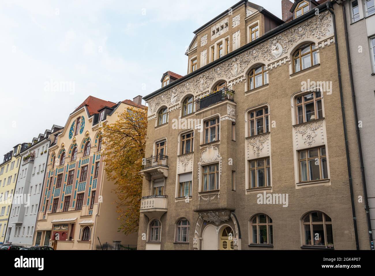 Jugendstilgebäude in der Ainmillerstrasse - München, Bayern, Deutschland Stockfoto