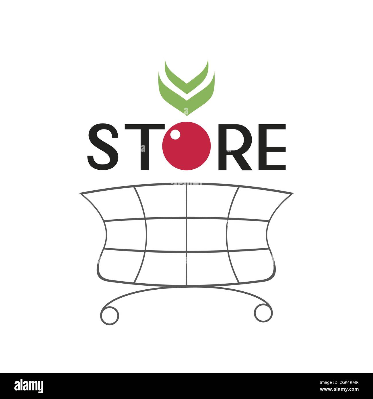 Logo Supermarkt Lebensmittelgeschäft, Einkaufswagen. Vektorgrafik Stock Vektor