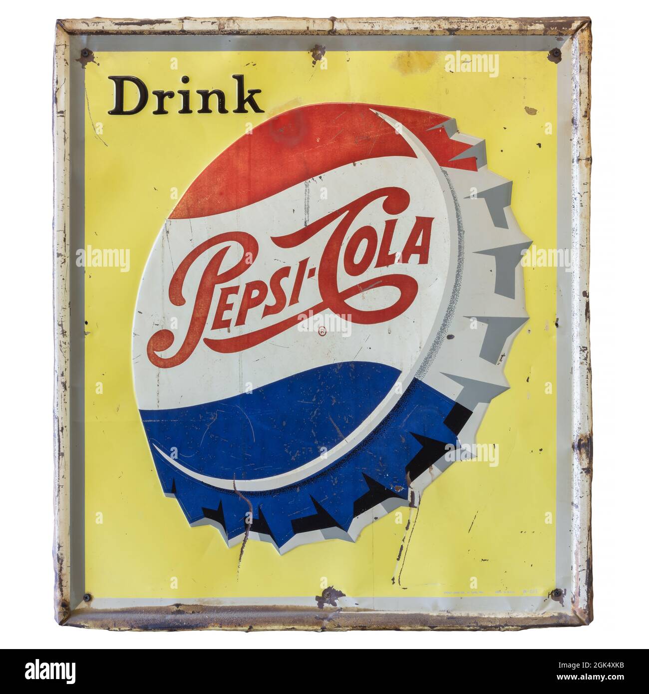 Dieren, Niederlande - 3. September 2021: Authentische, verrostete und verbeulte Pepsi Cola-Werbung aus Stahl in Dieren, Niederlande Stockfoto