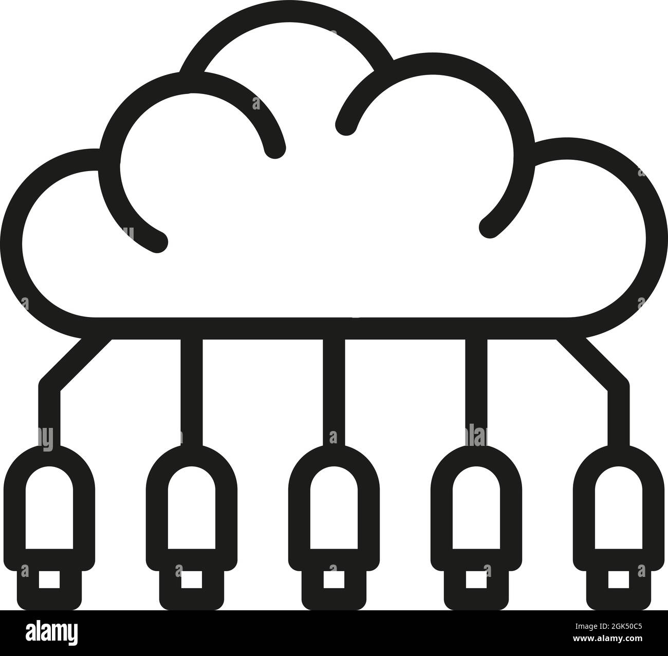 Symbolumrissvektor für die Speicherwolke. Datenserver. Backup übertragen Stock Vektor