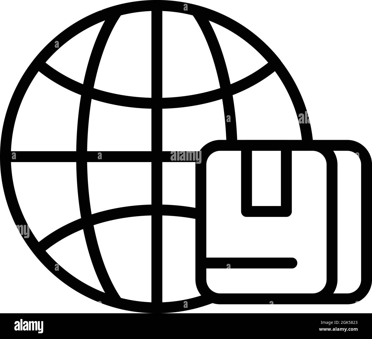 Gliederungsvektor für globale Lieferungssymbole. Exportdienst. Lieferkarton Stock Vektor