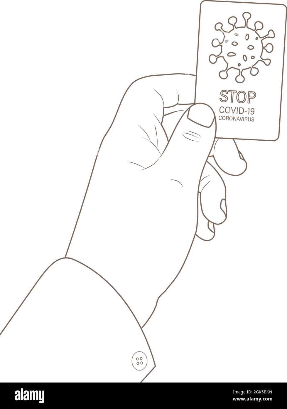 Symbol des Coronovirus, covid-19. Skizziert mit Human Hand Stop Virus Zeichen Vektor Stock Illustration. Stock Vektor