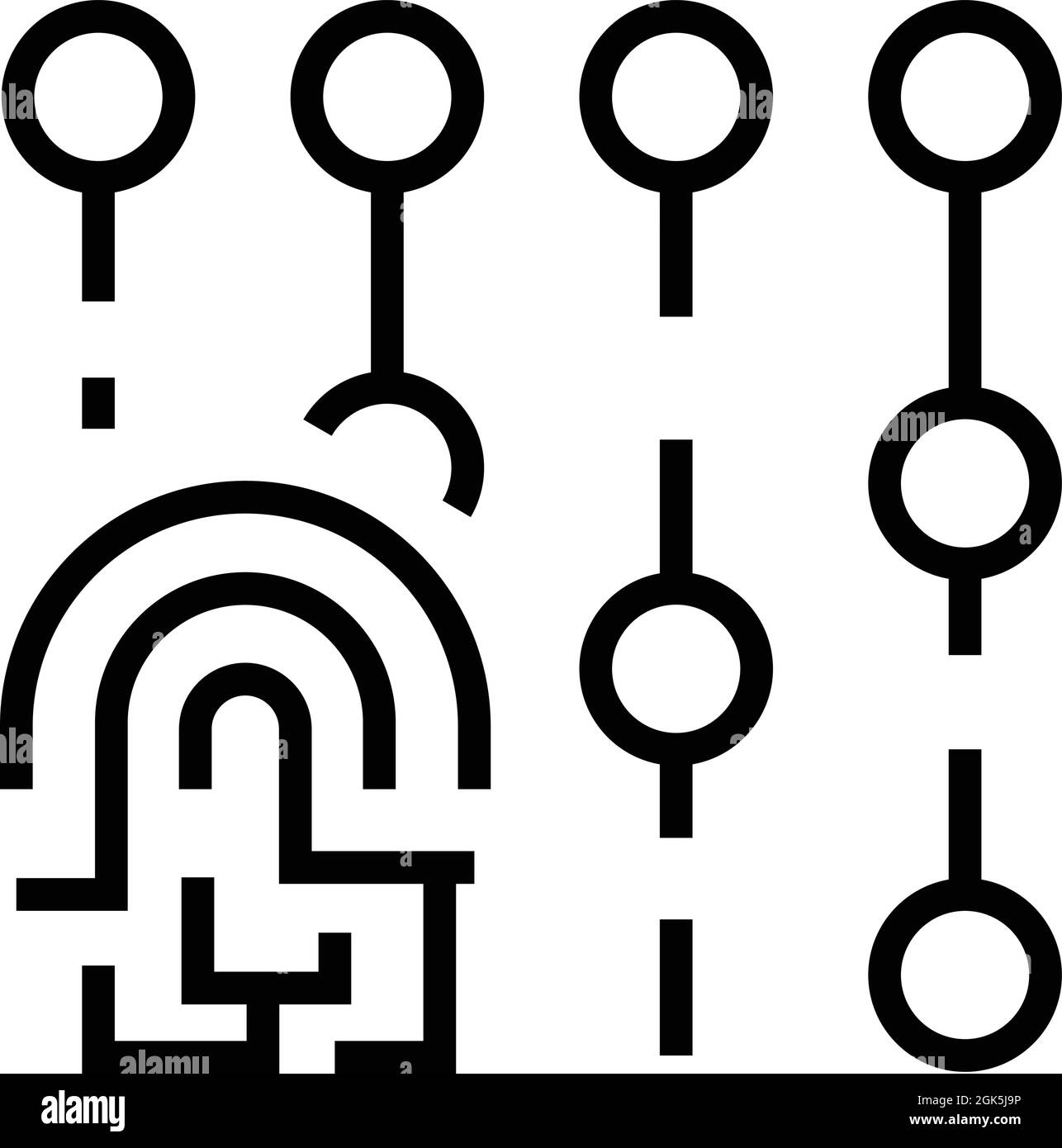 Umrissvektor für Fingerabdruck-Code-Symbol. Zugangssperre. Digitale Taste Stock Vektor