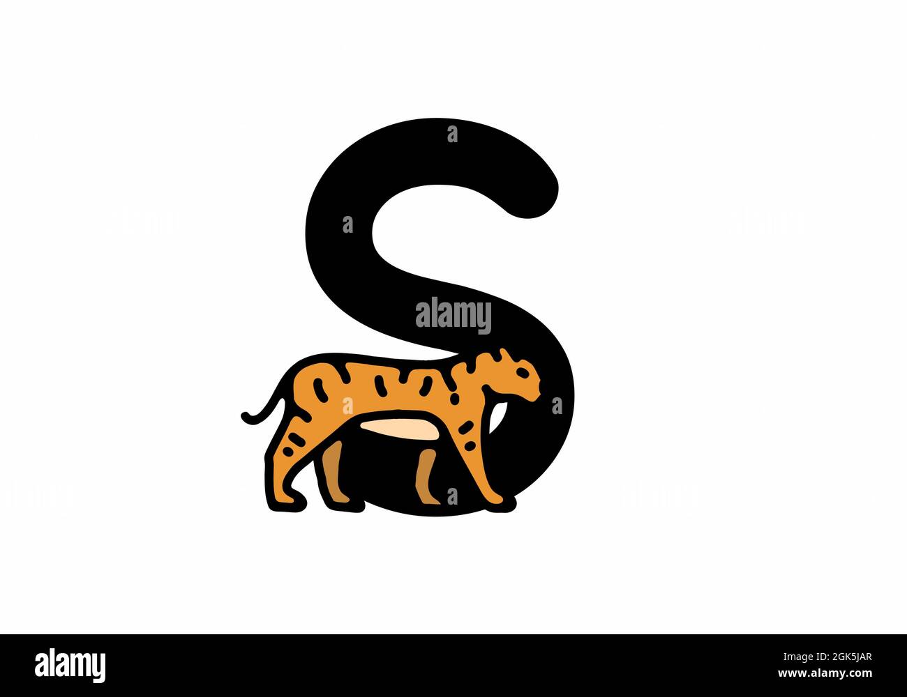 Linienkunst Illustration des Tigers mit S Anfangsbuchstaben Design Stock Vektor