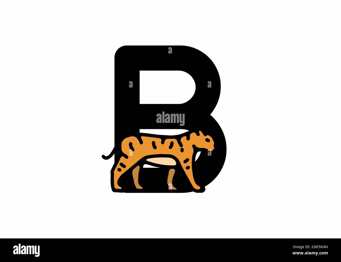 Linienkunst-Illustration des Tigers mit Anfangsbuchstaben B Stock Vektor