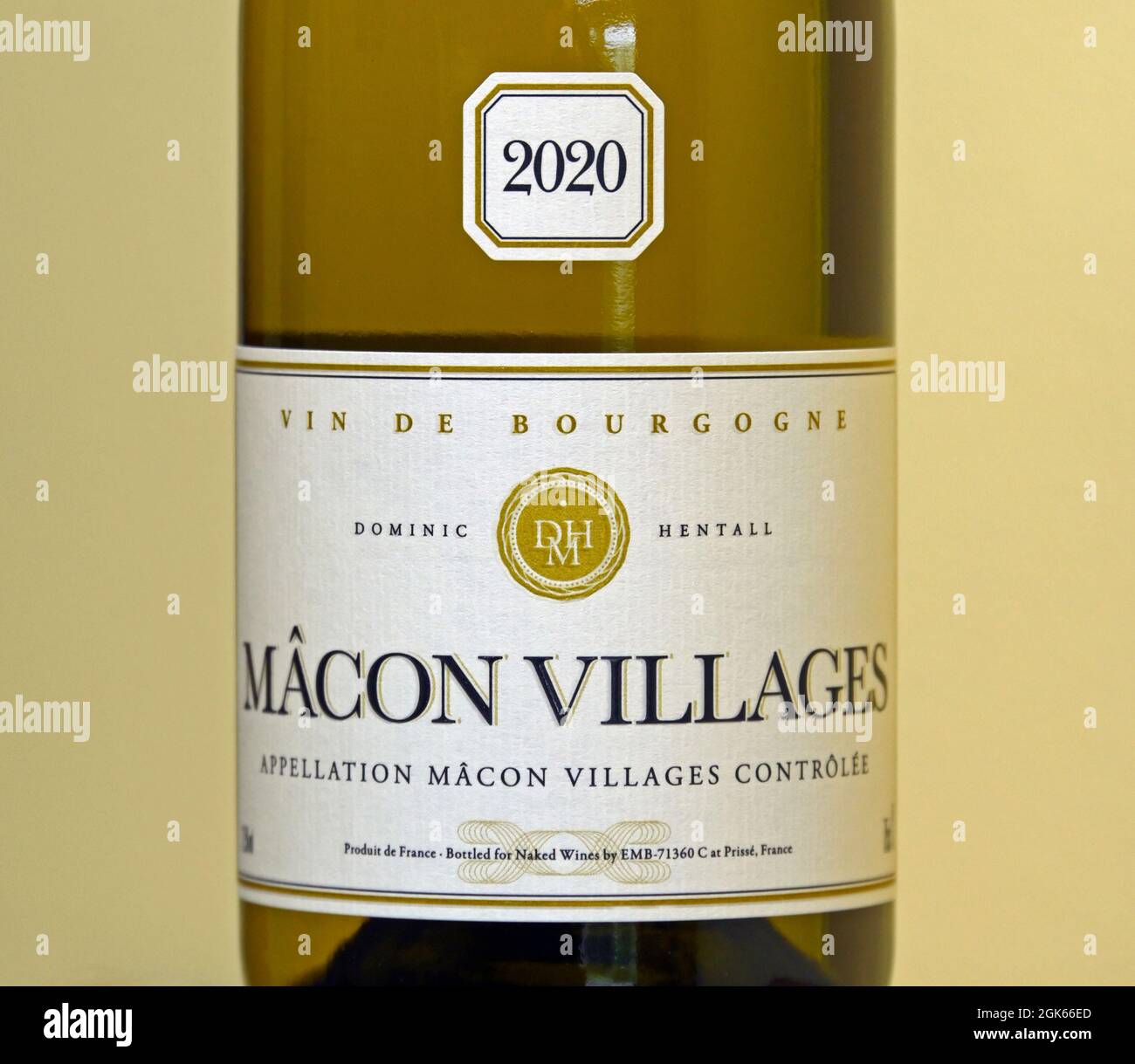 Weinetikett. Macon Villages. Vin de Bourgogne. Dominic Hentall. 2020. Frankreich. Stockfoto