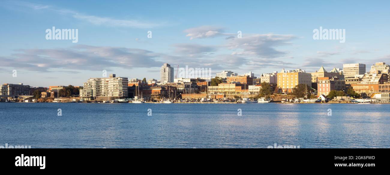 Moderne Skyline der Stadt im Stadtzentrum von Victoria Harbour Stockfoto