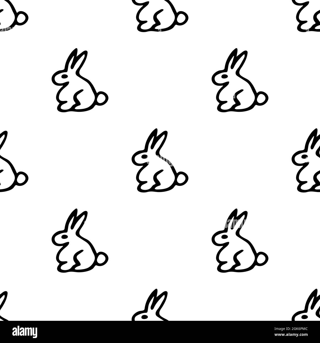 Nahtloses Muster mit handgezeichneter Hase. Vektorgrafik im Doodle-Stil isoliert auf weißem Hintergrund. Für Innenarchitektur, Tapeten, Verpackungen, Pos. Stock Vektor