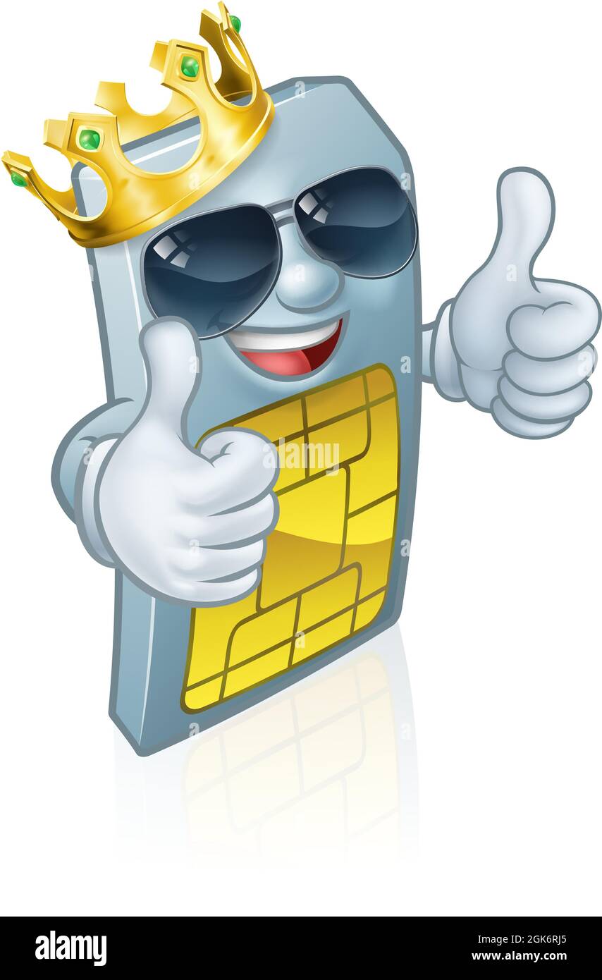 Sim-Karte Cool Handy King Cartoon Mascot Stock Vektor