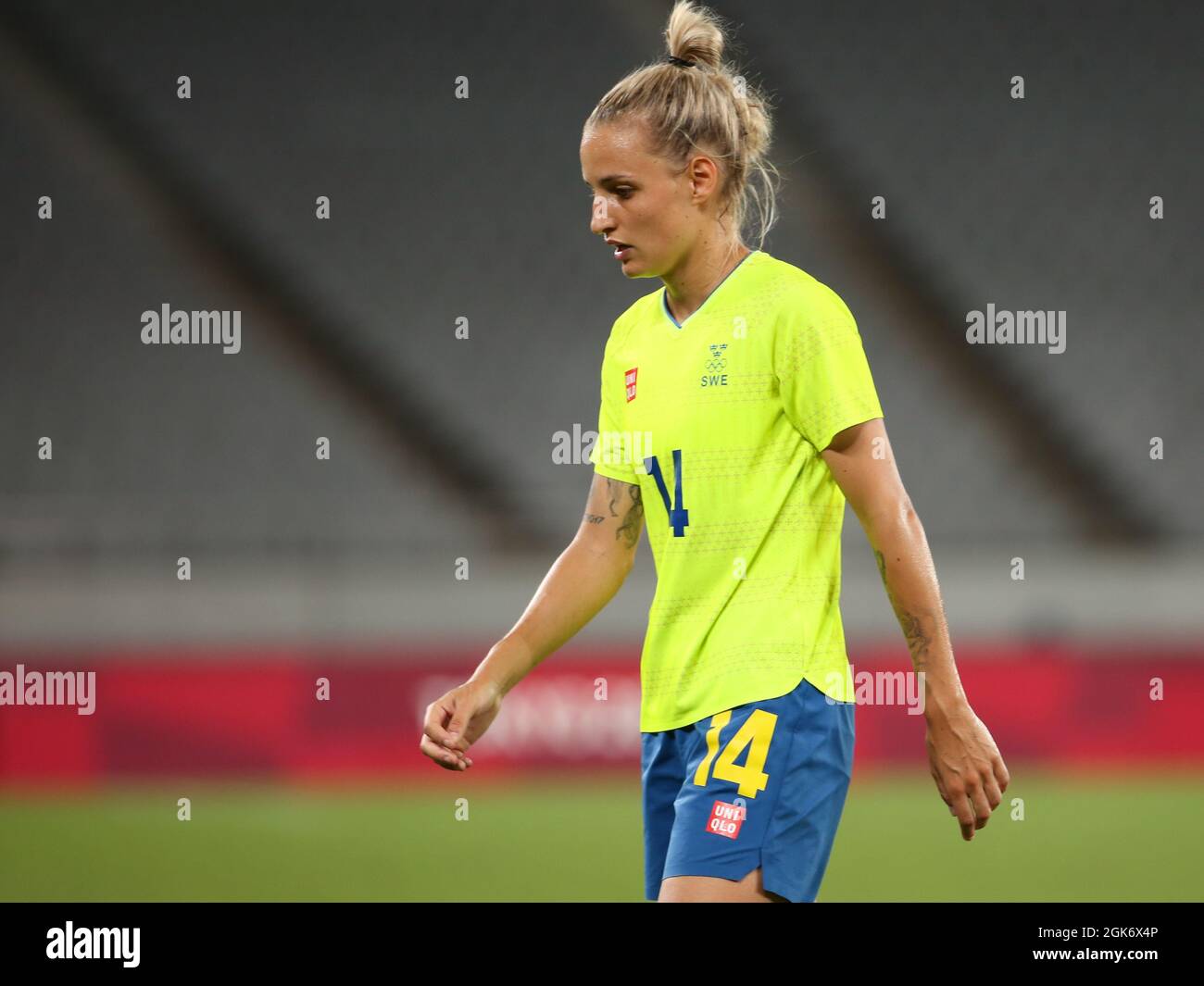 21. JULI 2021 - TOKIO, JAPAN: Nathalie BJORN aus Schweden (14) reagiert während des Gruppenspiels G zwischen Schweden und den USA beim Tokyo S Stockfoto