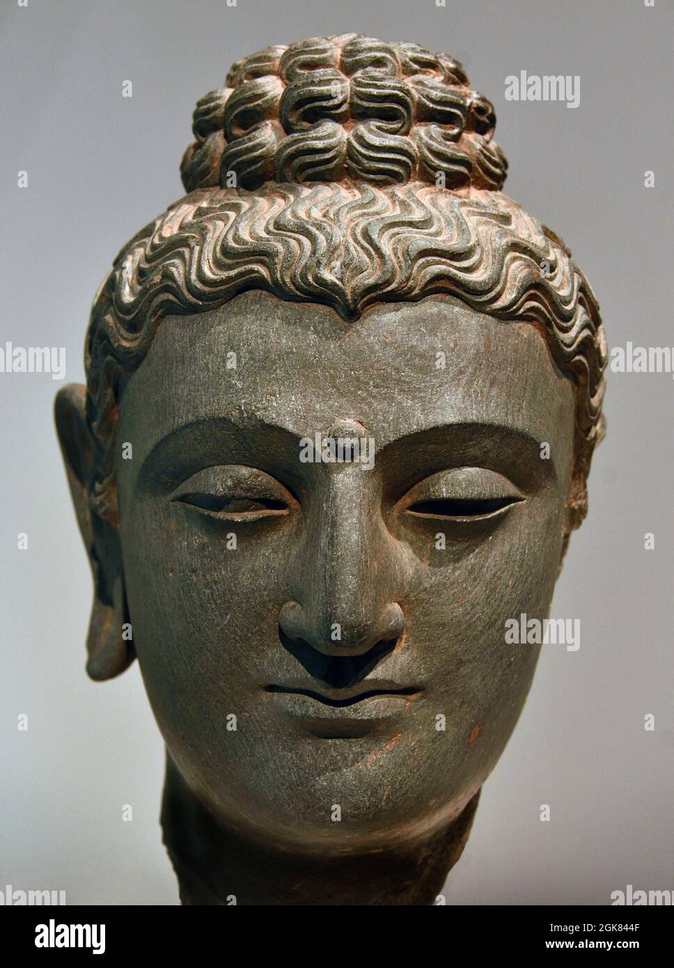 Kopf des Buddha 300 - 399 n. Chr. Gandhara Pakistan und Ostafghanistan. Gründer des Buddhismus Stockfoto