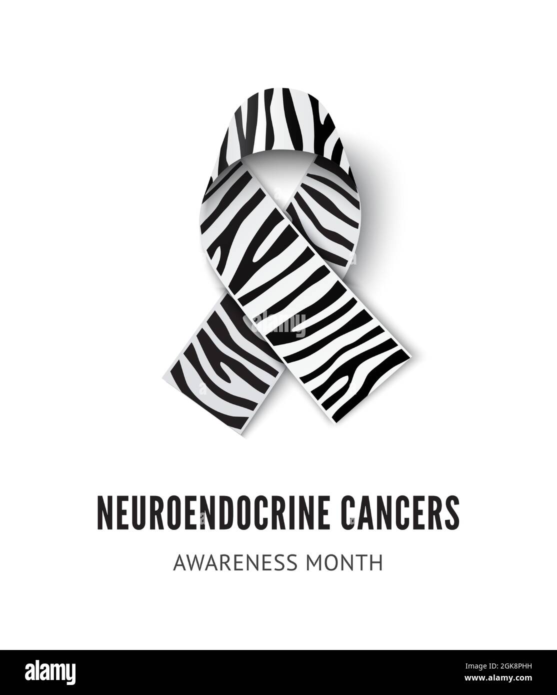 Neuroendokrine Krebswahrnehmung Bändchenvektor-Illustration isoliert auf weißem Hintergrund. Realistisches Vektor Zebra Print Seidenband mit Schleife Stock Vektor
