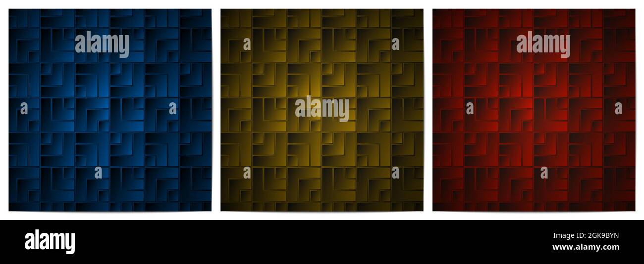 Abstraktes geometrisches Muster quadratische Form dunklen Hintergrund Luxus mit blau, Gold und rot Stock Vektor