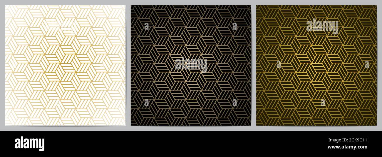 Set von abstrakten geometrischen Muster mit polygonalen Form elegant aus schwarz, weiß und Gold Hintergrund Stock Vektor